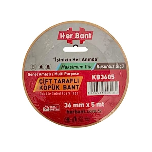 Herbant 36 mm X 5 Metre Çift Taraflı Köpük Bant