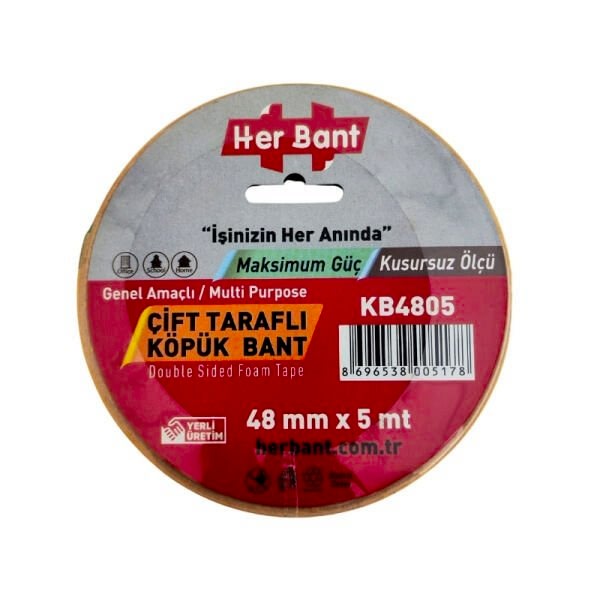 Herbant 48 mm X 5 Metre Çift Taraflı Köpük Bant