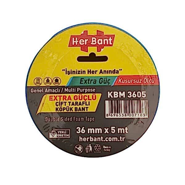 Herbant 36 mm X 5 Metre Çift Taraflı Solventli Köpük Bant