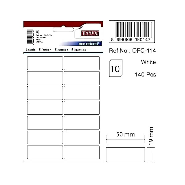 Tanex OFC-114 10 lu Beyaz Ofis Etiketi