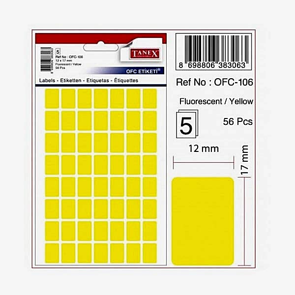 Tanex OFC-106 5 li Floresan Sarı Ofis Etiketi