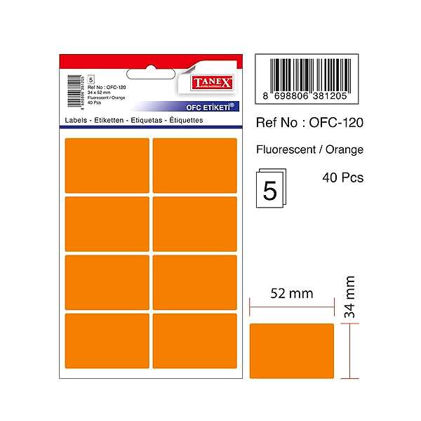 Tanex OFC-120 5 li Floresan Turuncu Ofis Etiketi