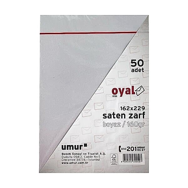 Oyal 08472 162 X 229 160 Gr 50'Lı Beyaz Saten Zarf