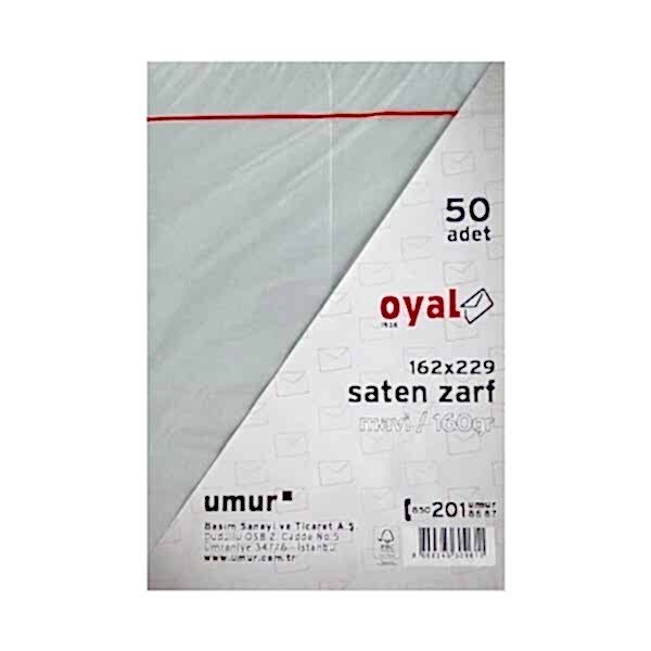 Oyal 08474 162 X 229 160 Gr 50'Lı Mavi Saten Zarf