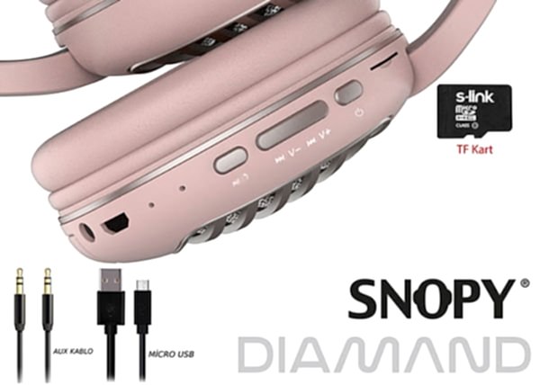 Snopy SN-BT55 DIAMOND TF Kart Özellikli Pembe Bluetooth Kulaklık