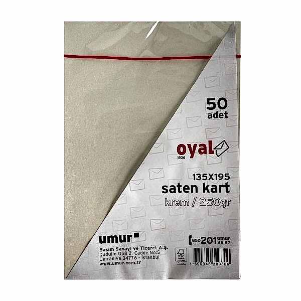 Oyal 08443 135 X 195 250 Gr 50'Lı Krem Saten Kart