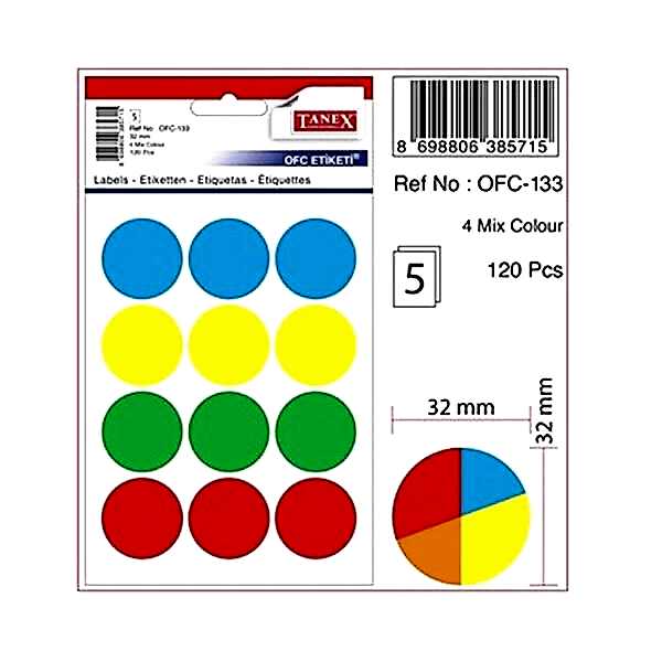 Tanex OFC-133 5 li Mix Color Ofis Etiketi