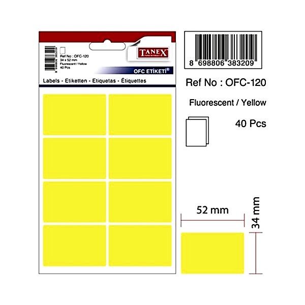 Tanex OFC-120 5 li Floresan Sarı Ofis Etiketi