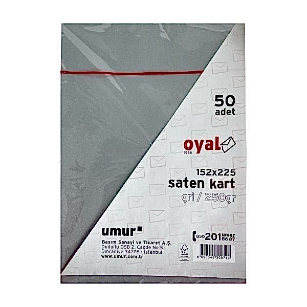 Oyal 08487 152 X 225 250 Gr 50'Lı Grİ Saten Kart