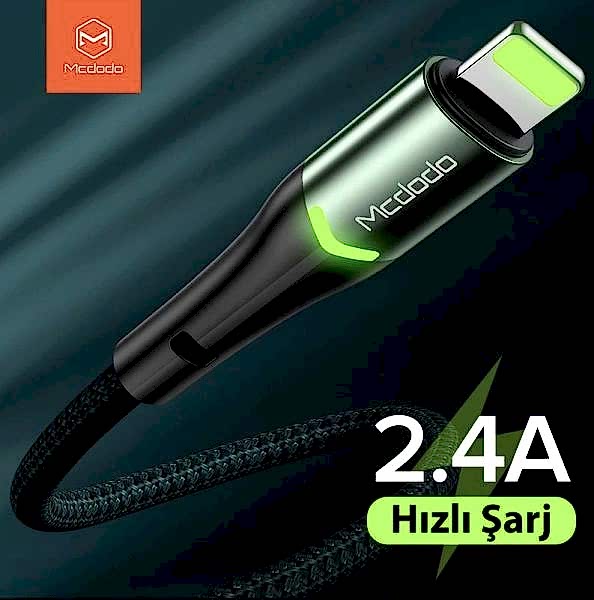 Mcdodo CA-7841 Koyu Yeşil Işıklı Lightning Data Şarj Kablosu