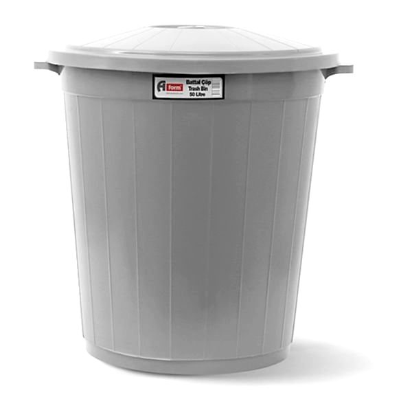 Afacan 50 Lt Gri Kapaklı Yuvarlak Çöp Kovası