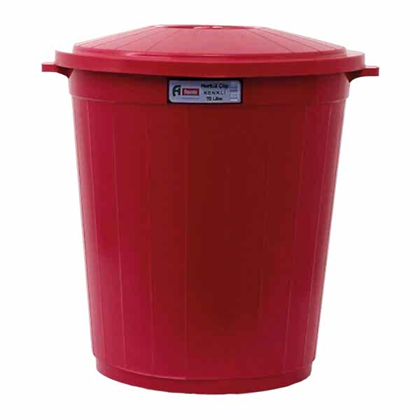 Afacan 70 Lt Kırmızı Kapaklı Yuvarlak Çöp Kovası