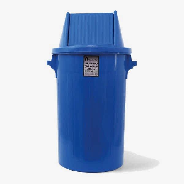 Afacan 90 Lt Büfe Tip Mavi Kapaklı Yuvarlak Çöp Kovası