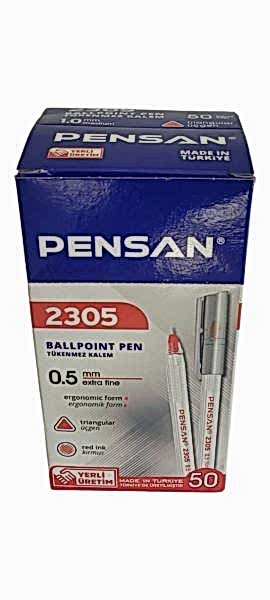 Pensan 2305 0.5mm 50li Üçgen Kırmızı Tükenmez Kalem