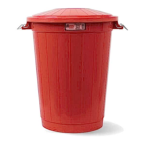 Afacan 70 Lt Kırmızı Yuvarlak Kapaklı Telli Çöp Kovası
