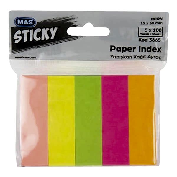 Mas 3665 15x50 100 Yaprak Neon Yapışkanlı Kağıt Ayraç Not Kağıdı