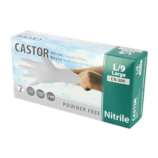Castor CN-200 L Beden No:9 Beyaz Nitril Eldiven