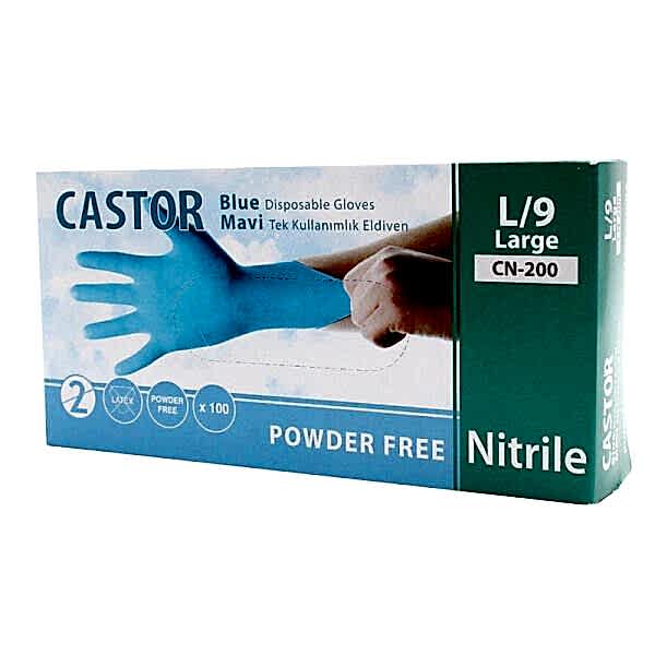 Castor CN-200 L Beden No:9 Mavi Nitril Eldiven