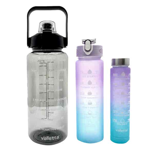 Valletta 1296 Figo 3 lü Set Siyah Motivasyonel Su Matarası