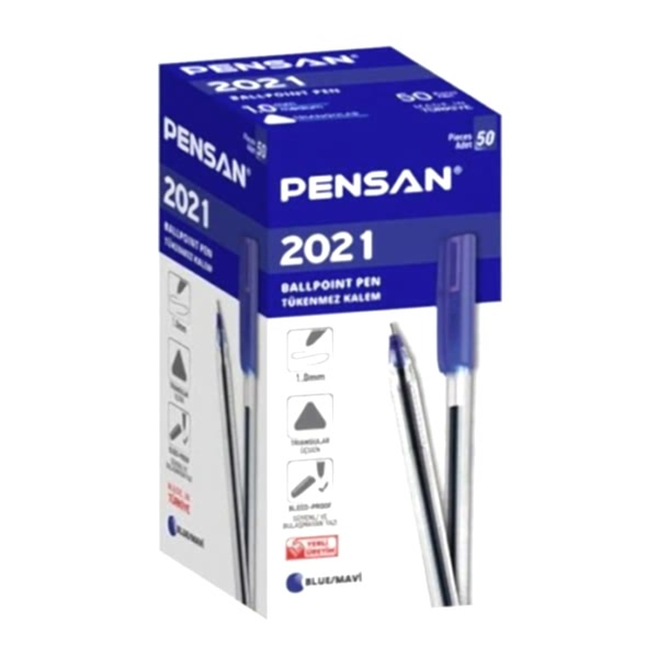 Pensan 2021 50 li Ügen Gövdeli Şeffaf Mavi Tükenmez Kalem