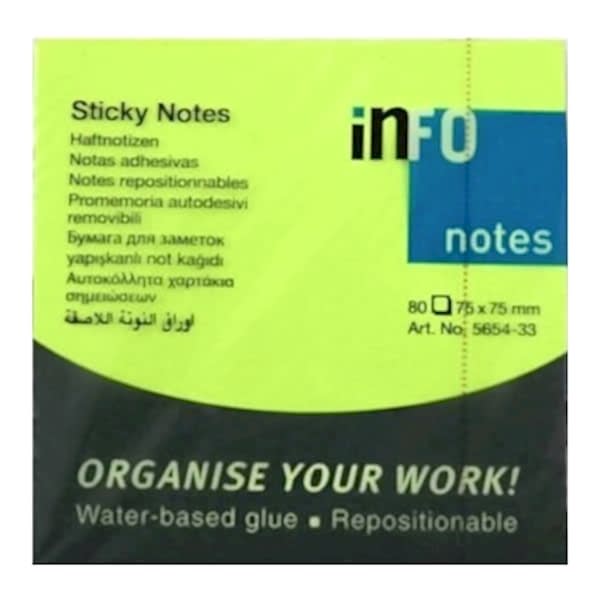 Halsa Info Notes 75x75 80 Yaprak Parlak Yeşil Not Kağıdı
