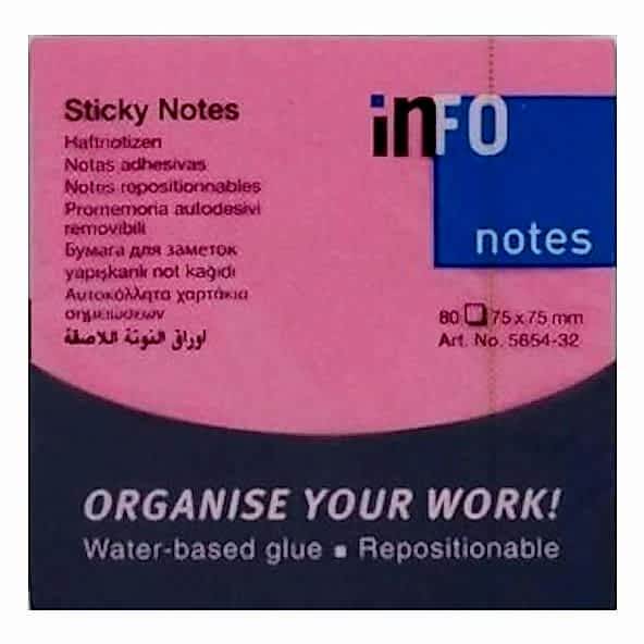 Halsa Info Notes 75x75  80 Yaprak Parlak Pembe Not Kağıdı