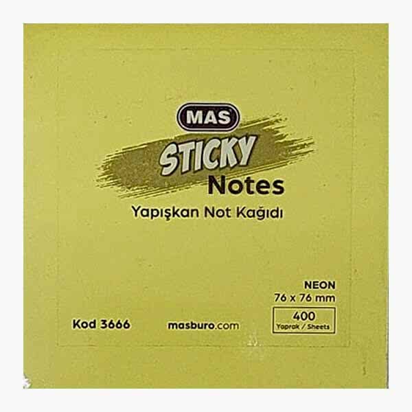 Mas 3666 76x76  400 Yaprak Neon 5 Renk Yapışkanlı Not Kağıdı