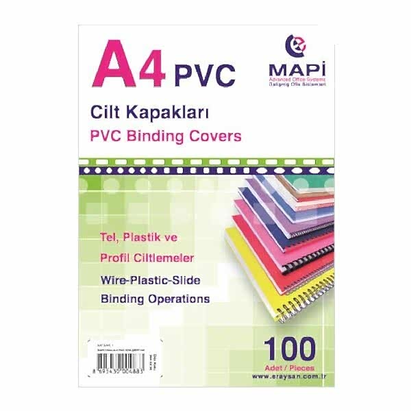 Mapi A4 350 Mic 100 lü Siyah-Beyaz Pvc Cilt Kapağı