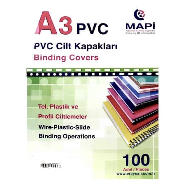 Mapi A3 350 mic 100 lü Siyah-Beyaz Pvc Cilt Kapağı