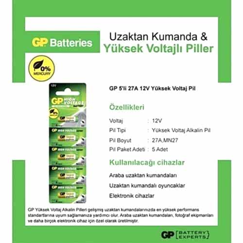 Gp 27A-C5 12V 5 li Alkalin İnce Çakmak Pili
