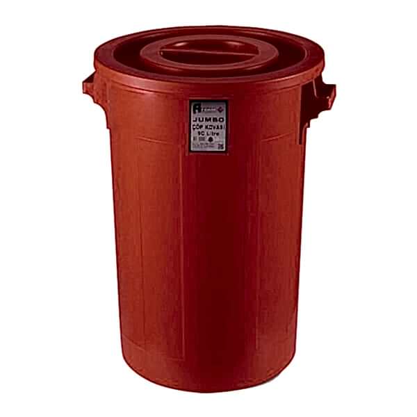 Afacan 90 Lt Jumbo Kırmızı Kapaklı Yuvarlak Çöp Kovası