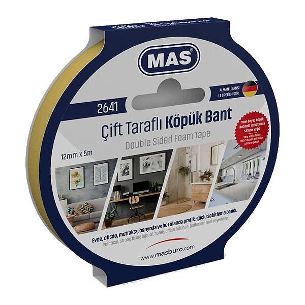 Mas 2641 12mmx5mt Çift Taraflı Köpük Bant