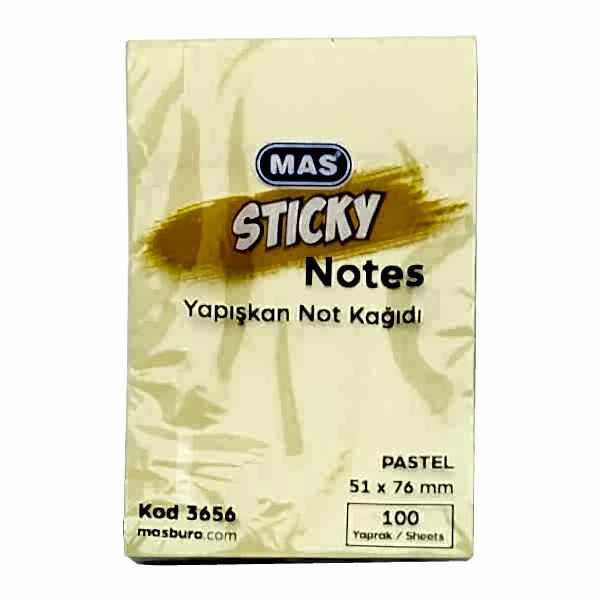 Mas 3656 51x76 100 Yaprak Pastel Sarı Yapışkanlı Not Kağıdı