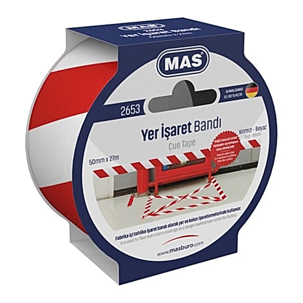 Mas 2653 50mmx27mt Kırmızı-Beyaz Yer İşaretleme Bandı