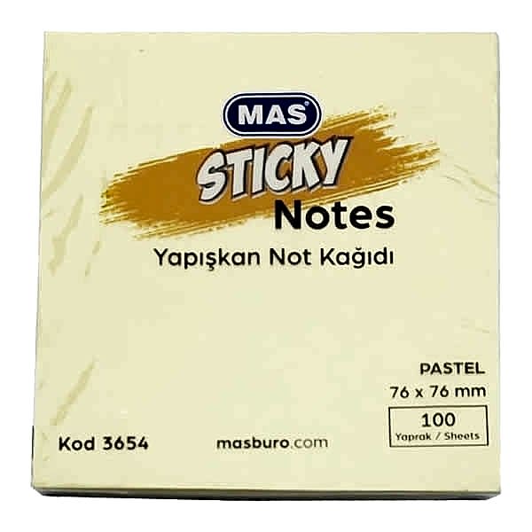 Mas 3654 76x76 100 Yaprak Pastel Sarı Yapışkanlı Not Kağıdı