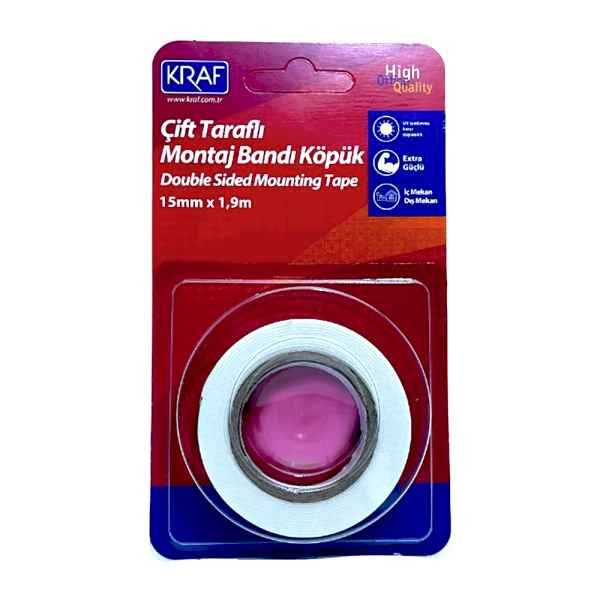 Kraf 2510G 15mm x 1.9mt Çift Taraflı Köpük Montaj Bandı