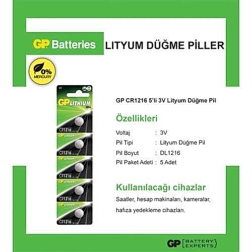 Gp GPCR1216-C5 3V  5 li Lityum Kartela Pil