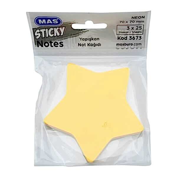 Mas 3673 75 Yaprak 3 Karma Renk Şekilli Yapışkanlı Not Kağıdı
