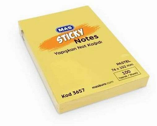 Mas 3657 76x102 100 Yaprak Pastel Sarı Not Kağıdı