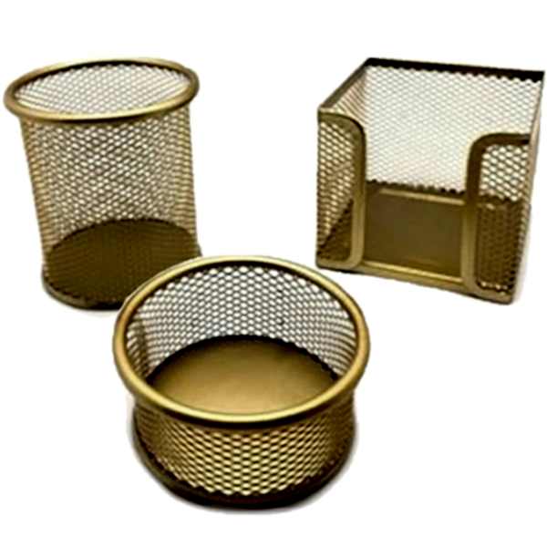 Drt 416 3 lü Simli Altın Masaüstü Kalemlik Set