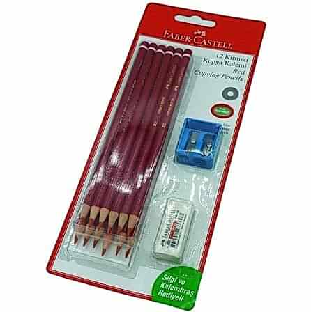Faber-Castell Silgi ve Kalemtıraş Hediyeli 12 li Kırmızı Kalem Seti