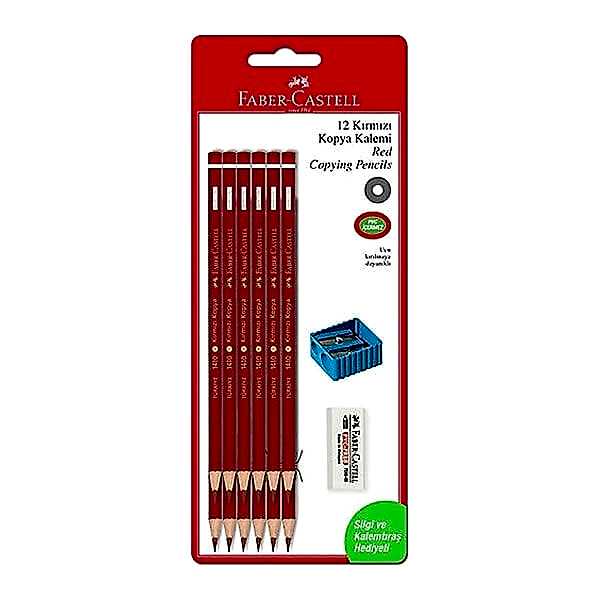 Faber-Castell Silgi ve Kalemtıraş Hediyeli 12 li Kırmızı Kalem Seti