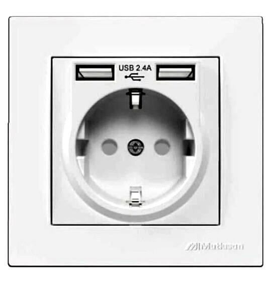Mutlusan RITA Beyaz 2 USB li Topraklı Priz